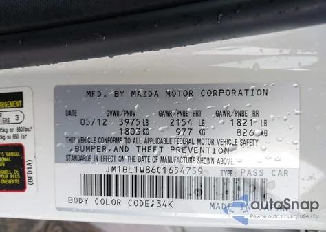 2012 Mazda Mazda3 I Grand Touring z USA, uszkodzony, nr VIN JM1BL1W86C1654759